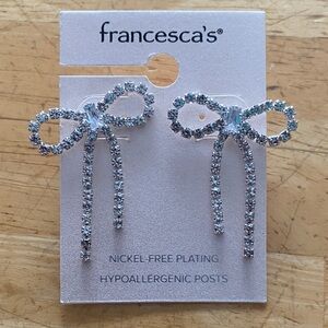 Francesca's Sparkling Silver Bow Earrings Hypoallergenic Nickel free NWT